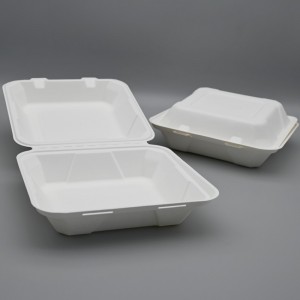 Bioloģiski noārdāmi atsevišķi 8 collu bagasse clamshell pārtikas servisa konteineri