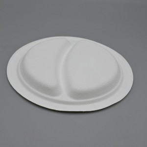 9inch compostable 2-comp Sugarcane / Bagasse food Round Plate
