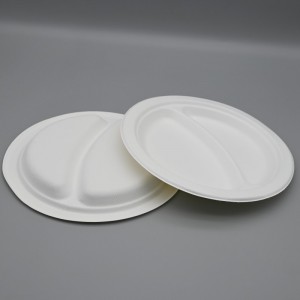 9inch compostable 2-comp Sugarcane / Bagasse food Round Plate