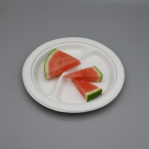 9인치 퇴비화 가능한 2-comp 사탕수수/사탕수수 식품 원형 접시
