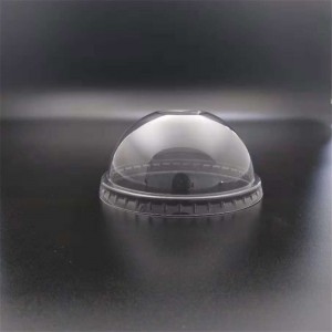 Planet+ 100% Compostable PLA Dome Lid ជាមួយនឹងរន្ធសម្រាប់ភេសជ្ជៈត្រជាក់