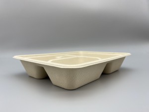 I-Biodegradable Takeout I-Sugarcane Bagasse Food Container 3-Compartment