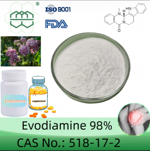 Evodiamine powder manufacturer CAS No.: 518-17-2 98% purity min.para sa mga pandagdag na sangkap