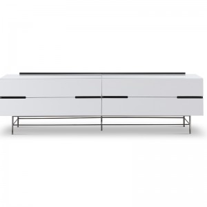 TV unit storage low sideboard with drawers in lacquer with four drawers, high-end modern luxury glass, and stainless steel China Customized Supplier of Wooden Metal Home Bedroom Furniture