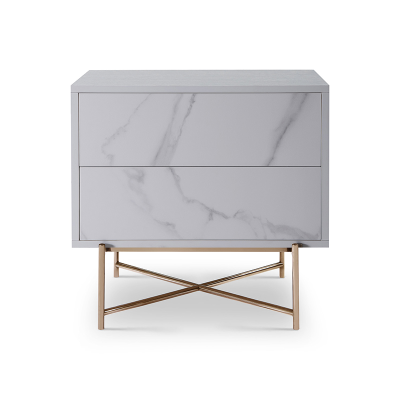 Ceramic Marble Stainless Steel Frame Push and Open Bedside Chest of DrawersHigh End Contemporary Luxury Laminate MDF Wooden Metal Home Bedroom Furniture Manufacturer China Customized Supplier Featured Image