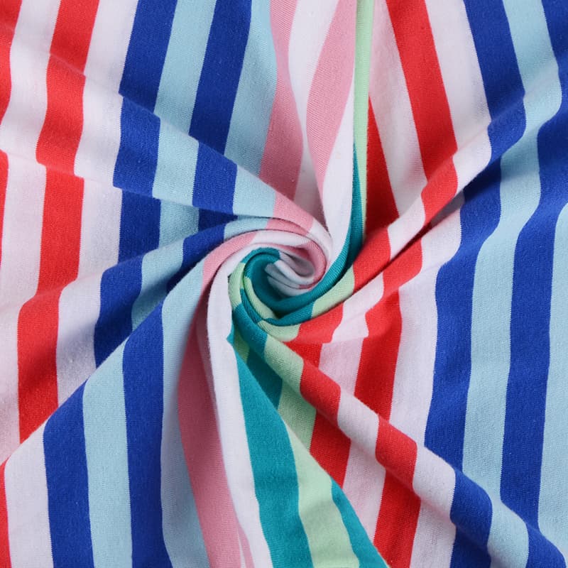 Colorful T Shirts Yarn Dyed Knit Single Jersey 100% Cotton Stripe Fabric