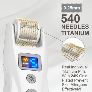 Microneedle Roller for Hair Growth & Face 0.25mm Micro Needling Roller 540 Titanium Microneedling 2 LED Lights with Microvibrations Care Skincare Tools for Man & Women