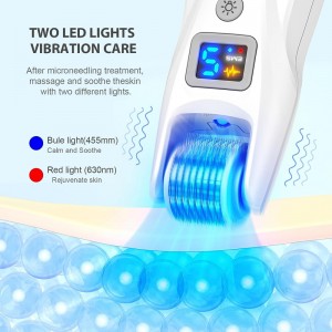 Microneedle Roller for Hair Growth & Face 0.25mm Micro Needling Roller 540 Titanium Microneedling 2 LED Lights with Microvibrations Care Skincare Tools for Man & Women