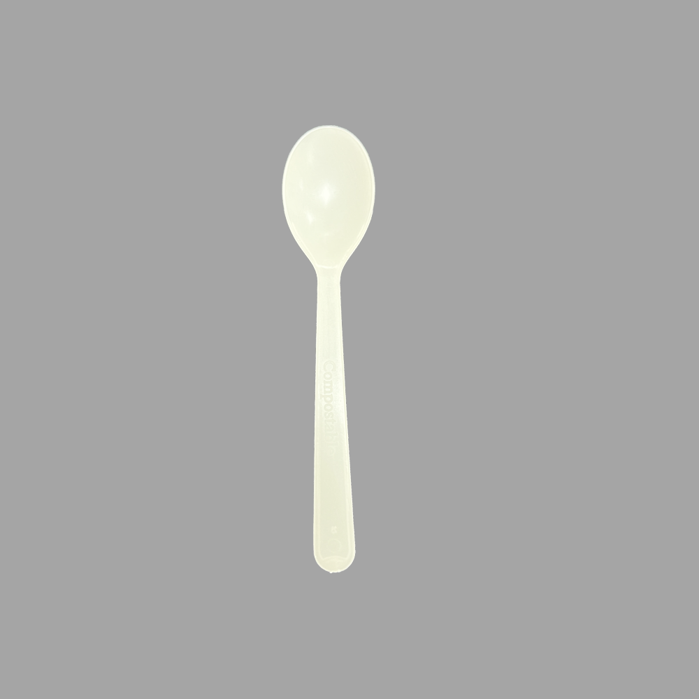 Quanhua SY-006-SP  4.5inch/114mm(± 2 mm) PSM spoon , CornStarch eating utensils , bulked or wrapped by bio bags, kraft paper bags or customized packages Featured Image