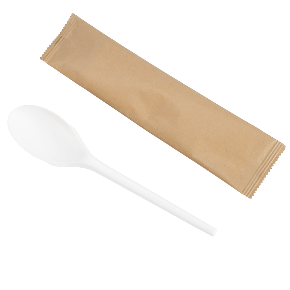 SY-033-I 6.5inch/165mm disposable spoon individually wrapped take away utensil perfect for restaurant use biodegradable spoon.
