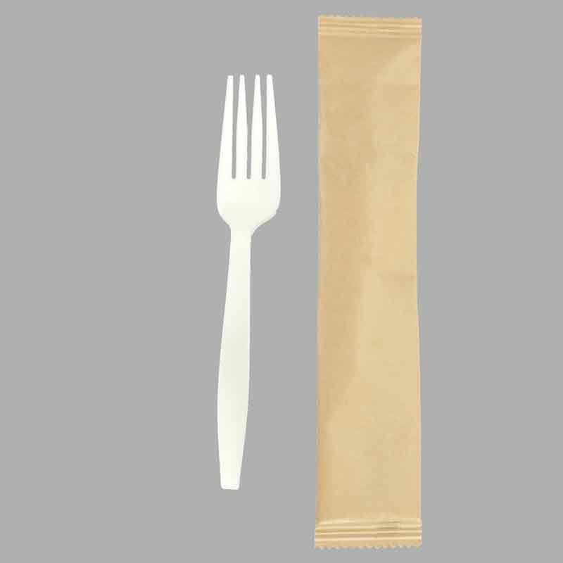 SY-15-FO-I biodegradable & compostable CPLA forks 155mm/6.1 inch individually-wrapped by bio bags or kraft paper bags