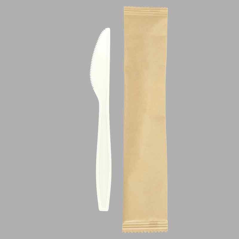 SY-15-KN-I biodegradable & compostable CPLA knife 160mm/6.3 individually-wrapped by bio bags or kraft paper bags