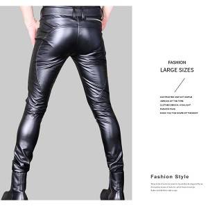 Urban sexy cool men’s pants creative PU leather pants Korean version of the three-dimensional double zipper open crotch tight motorcycle pants stitching feet pants