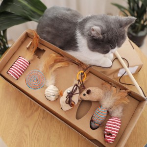 Cat Stick Feather Bell Simulation Mouse Kitten Fight Cat Stick Combination Kitten Cat Grinding Teeth Tease Cat Toy Set