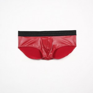 Men’s shorts stage latex solid color elastic low waist boxer briefs