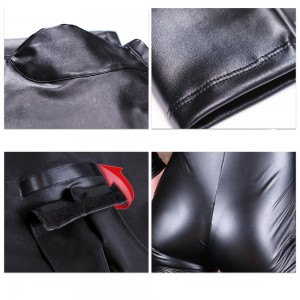 Spring warm men’s one-piece underwear elastic PU leather slim solid color underwear suit
