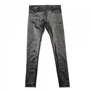 Three-dimensional printed crocodile pattern pu leather pants motorcycle trousers boots leather pants skinny jeans men