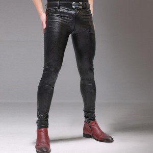 Men’s leather pants stretch tight pu sexy wild snakeskin jeans casual pants