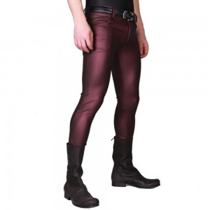 Sexy men’s tight leather pants, peach hip tight pants and shiny calf boots pants