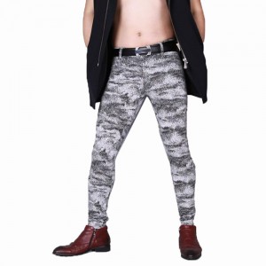 Men’s Tight Feet Pants Mid-waist Trousers Camouflage Four-way Stretch Straight Casual Pants