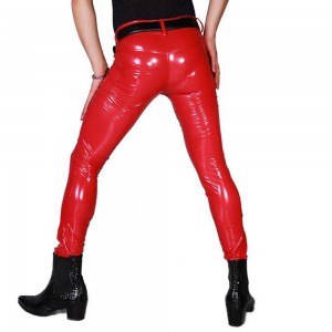 Men’s Pu Leather Pants Latex Stage Wear Fashion Sexy Skinny Jeans