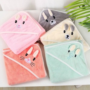 JollyJoey Baby Solid Color Coral Velvet Cartoon Cute Hooded Bag Covered with Bath Towel Blanket