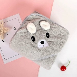 JollyJoey Baby Solid Color Coral Velvet Cartoon Cute Hooded Bag Covered with Bath Towel Blanket