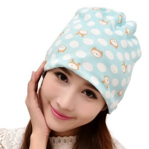 NatureJolly Maternal Cotton Cartoon Windproof Hat Pile Hat Baby Scarf