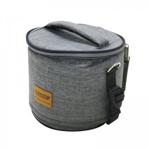Waterproof Oxford Bento Bag Portable Round Insulated Lunch Bag with Removable Strap Thicken Aluminum Cooler Bag Two-way Zipper