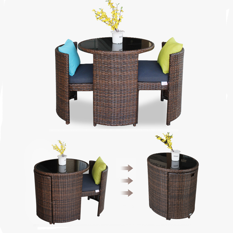 AJ Factory Wholesale Unique Outdoor Garden Coffee Shop Rattan Glass Top Round Dining Table and Chair Set Featured Image