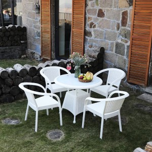 AJ Factory Wholesale Outdoor Patio Garden Balcony Cafe Bistro Stackable White Plastic Glass Top Dinning Table and Chair Set