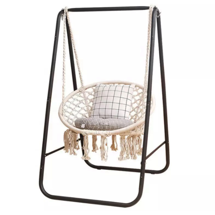 AJ Factory Wholesale Indoor Outdoor Garden Lightweight Folding Hanging Macrame Swing Chair with Stand Featured Image