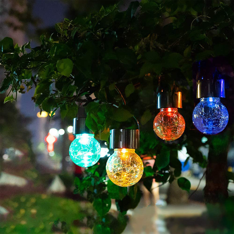 Solar Cracked Glass Ball Hanging Lights, Christmas Holiday Decoration Lights, Waterproof Outdoor Multi-Color Changing Cracked Glass Hanging Ball Solar Lights for Garden, Yard, Patio, Lawn Featured Image