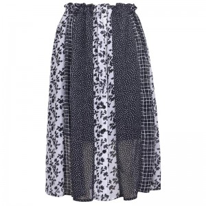 Mix prints skirt with Fake buttoned placket