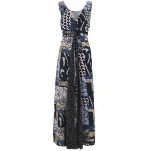 Geometry printed scarf details maxi dress