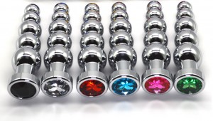 Colourful Jewelry Metal Butt Plug Anal Trainer Toys with 5 Graduated Balls