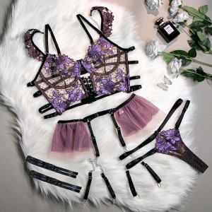 Ladies Sexy See Through Flower Lingerie Panty And Bra Sets