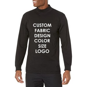 mock neck tee shirt oem custom 100% cotton Heavyweight long sleeve t shirt men’s oversized boxy fit blank design