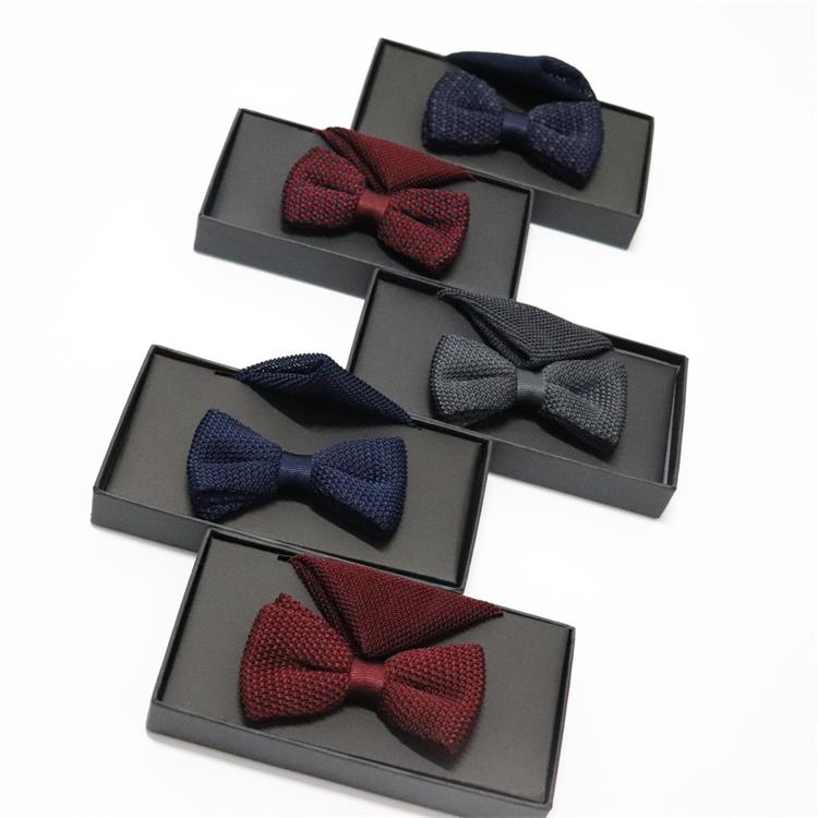 Silk Knitted Knitting Bow Tie + Knitted Pocket Square Set With Gift Box For Man Featured Image