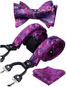 Whoelsale Luxury Paisley Pre Tied Bow Tie&hanky and Suspenders Set for Men