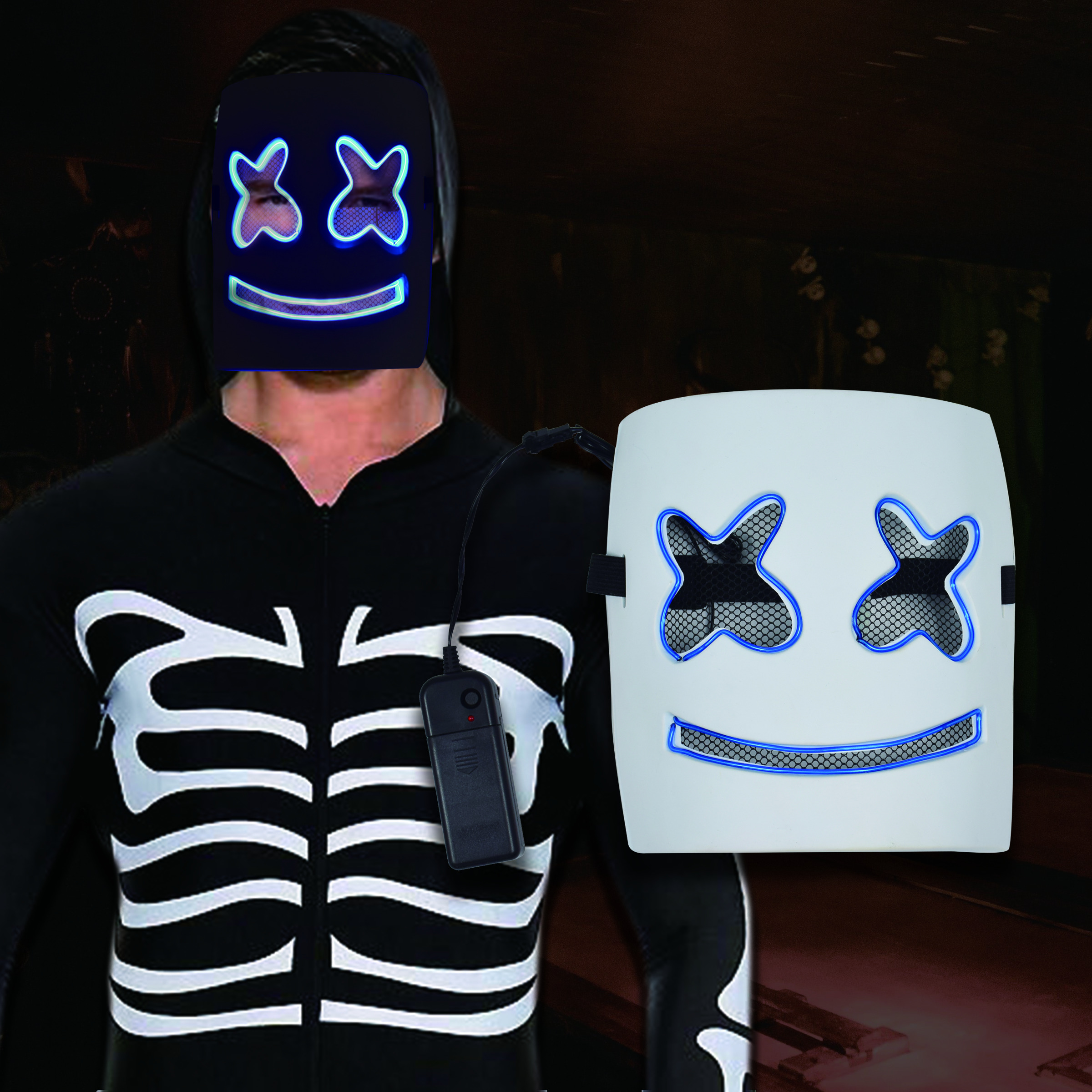 DJ Mask Music Festival Helmets Halloween Party Props Costume LED Light Up Marshmallow Masks