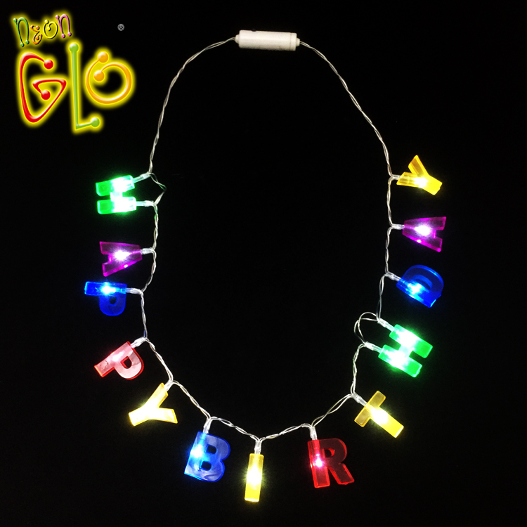 High quality happy birthday decorations light up alphabet letter necklace with led letter lights