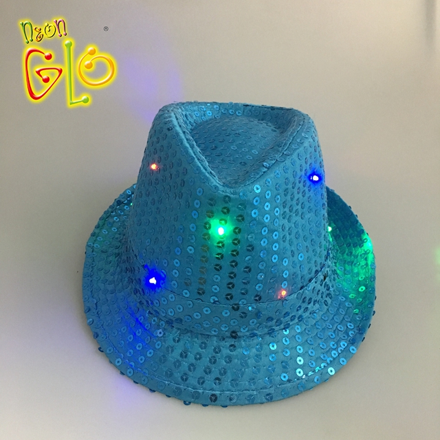 High quality wedding gifts for guests blue glow hats and light up fedora hats