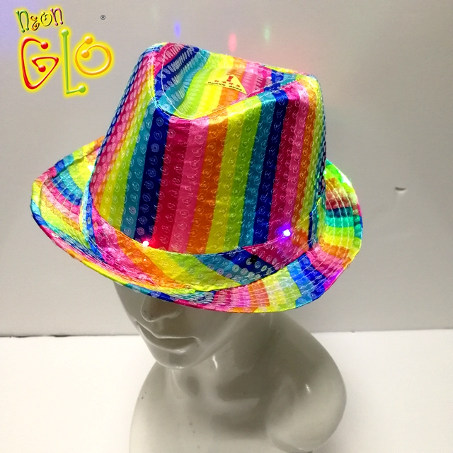 Rainbow Color Light Up Hat Sequin Fedora LED