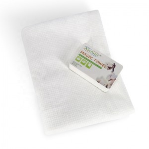 mukautettu hypoallergeeninen uudelleenkäytettävä biohajoava mikro-älytablettipuristettu pyyhe