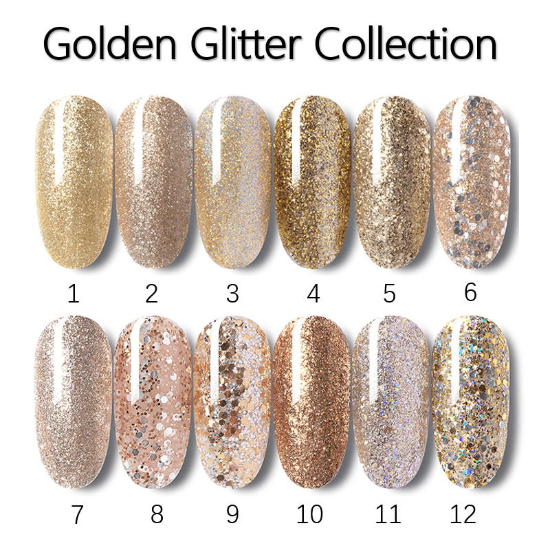 Golden Glitter /Platinum Gel Polish with Shinny shimmer bling bling nail art Featured Image