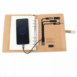 Custom luxury power bank  PU Leathe Wireless Charging Notebook
