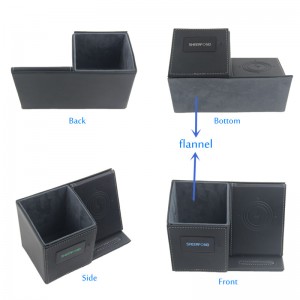 Multifunctional PU Leather Pen Holder Desk Stand Storage Box with Wireless Charging Stand pen stand for office