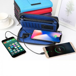 Business Gifts Luxury Wallet With Power Bank Wireless Charging Men’S Leather Wallet Card Holder Zipper Wallet
