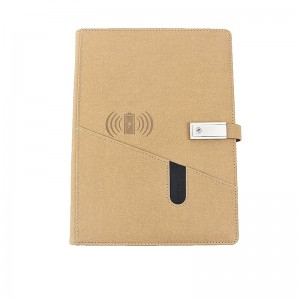 pu leather wireless charging notebook a5 notebook with power bank notebook organizer